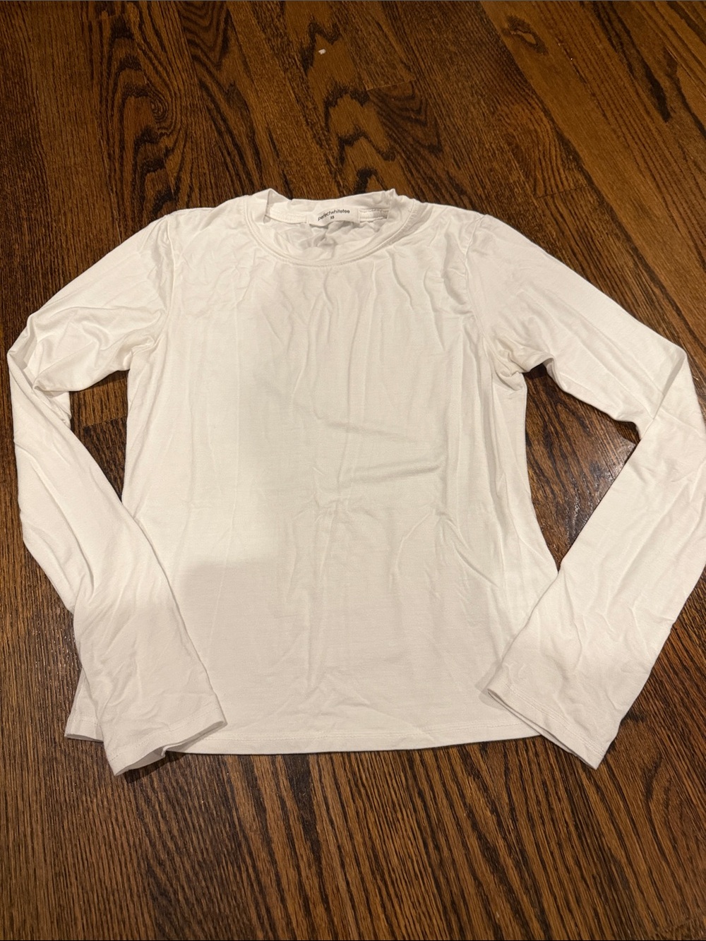 perfectwhitetee Women's Long-Sleeve White Crewneck Tee